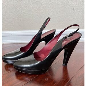 Prada Black Leather Slingback Platform Heels‎ Pumps Italy Size 40.5 Designer